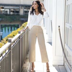 NWT SPANX Stretch Twill Cropped Wide Leg Pant in Bone Size S Tall